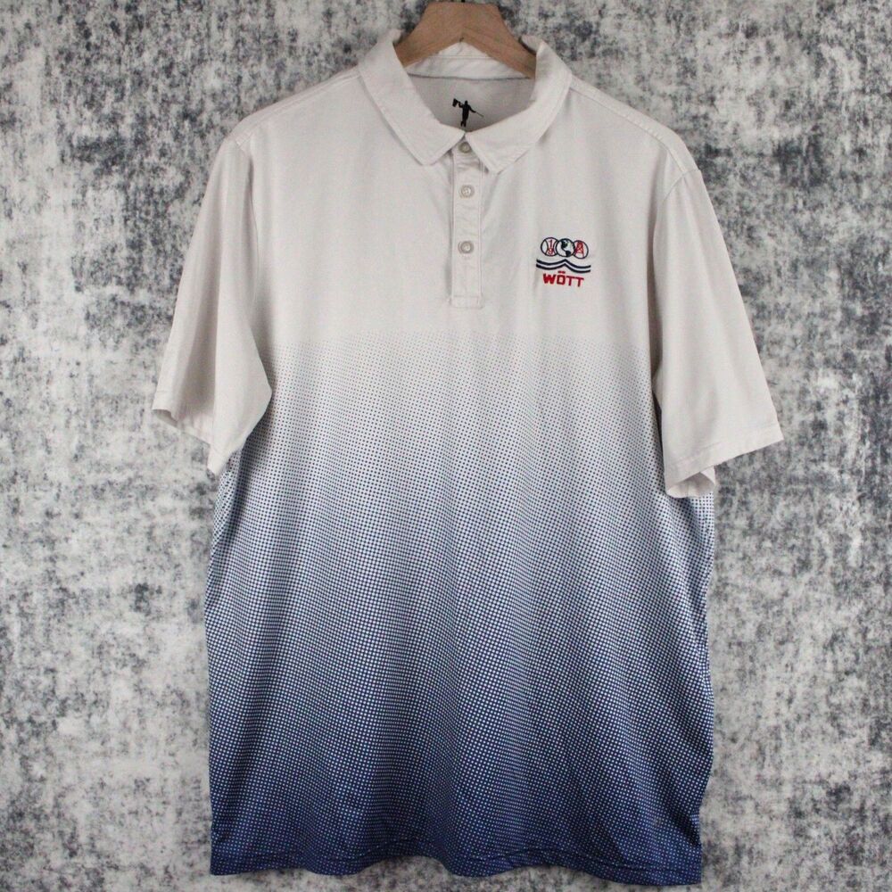 Anderson Ord Performance Golf Polo Mens Size L White Blue Dotted Gradiant *LOGO*